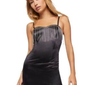 NWT Black Forever 21 mini dress with faux gem fringe Size L